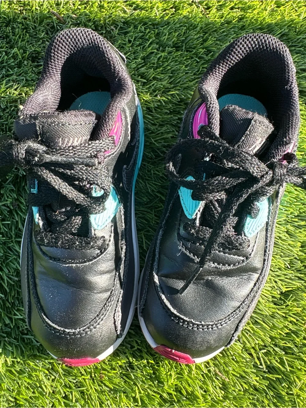 Nike Kids Black Sneakers with Teal & Pink Accents